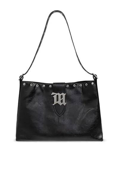 Misbhv Eyelets Detailed Logo Plaque Hobo Bag In Black