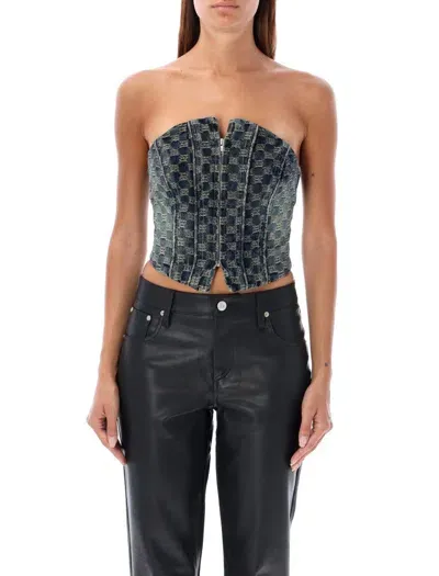 Misbhv Jacquard Denim Corset Top In Blue