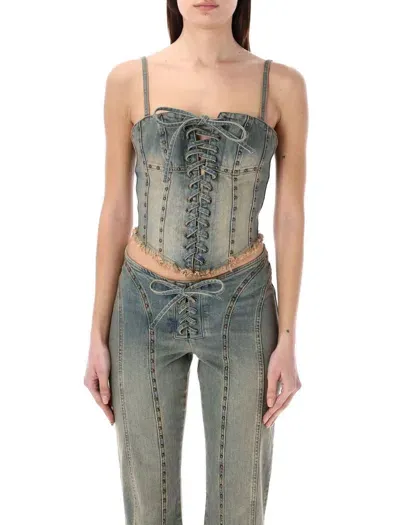 Misbhv Lara Denim Corset Top In Blue