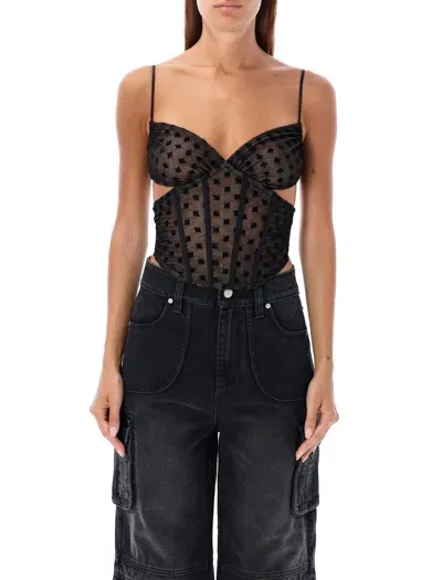 Misbhv Mesh Monogram Corset Top In Black