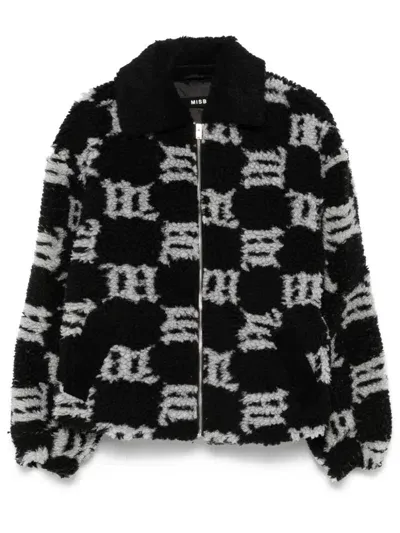 Misbhv Monogram-pattern Faux-shearling Jacket In Black