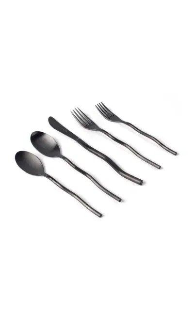 Misette Squiggle Five-piece Cutlery Set In Black