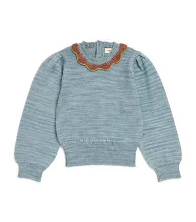 Misha And Puff Kids' Merino Ruffled-collar Elizabeth Sweater In Blue