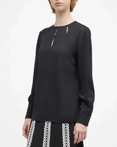 Misook Cutout Crepe De Chine Blouse In Black