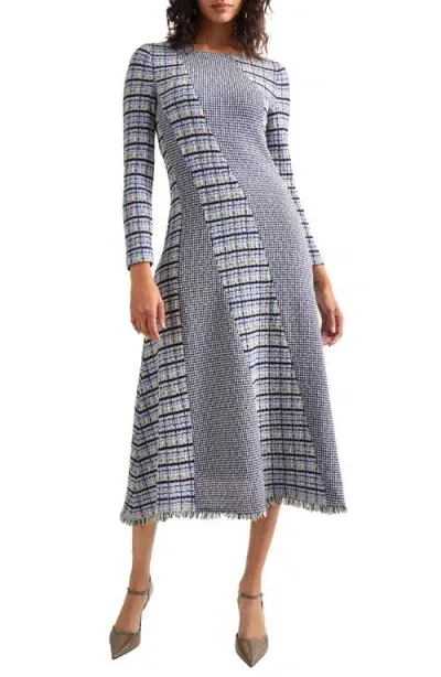 Misook Multistitch Long Sleeve Midi Dress In Stary Night Blue/multi