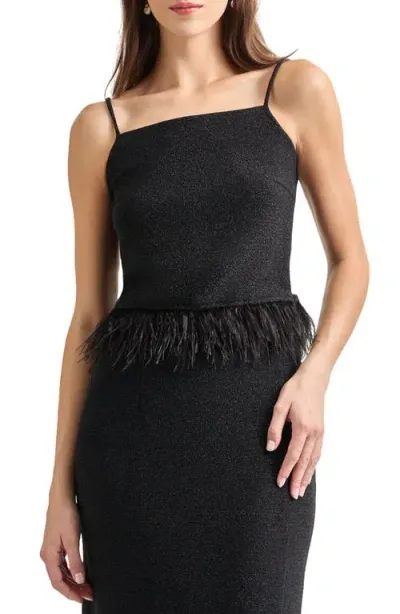 Misook Sparkle Feather Trim Camisole In Black