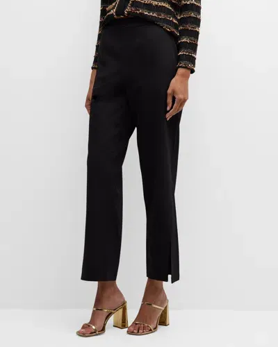 Misook Split-hem Straight Woven Pants In Black