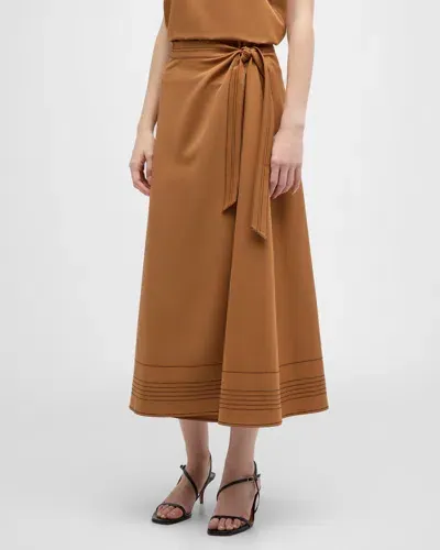 Misook Topstitched Woven Twill Midi Wrap Skirt In Copper/black