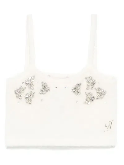 Miss Blumarine Kids' Crystal-embellished Knitted Top In Neutrals