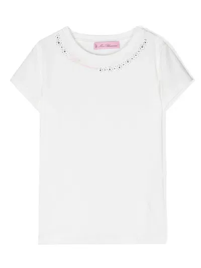 Miss Blumarine Embroidered-logo Cotton T-shirt In White