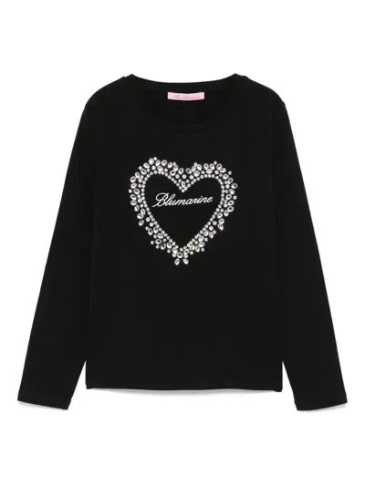 Miss Blumarine Kids' Rhinestone-embellished T-shirt In Black