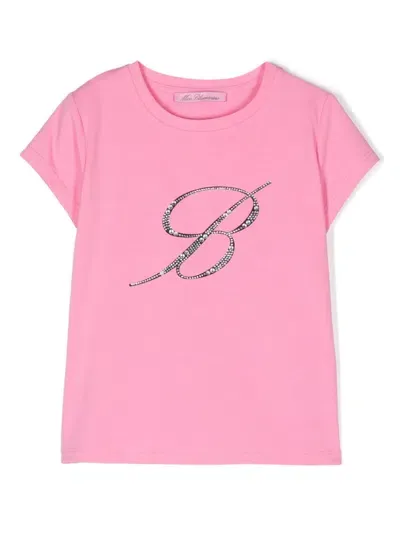 Miss Blumarine Kids' Rhinestone-logo T-shirt In Pink