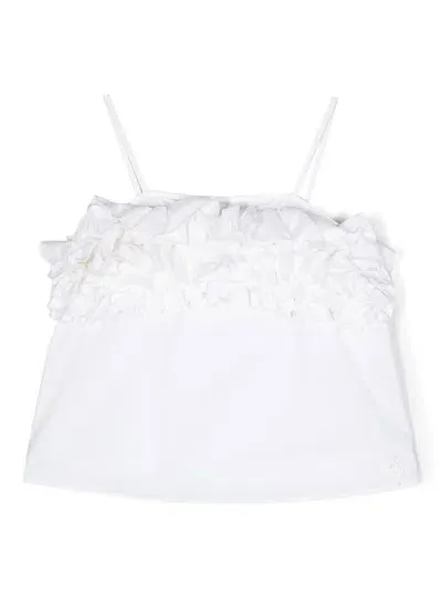 Miss Blumarine Kids' Ruffle-detail Spaghetti-strap T-shirt In White