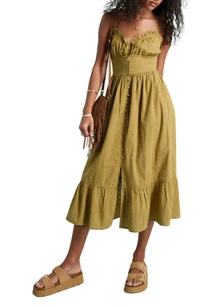 Miss Selfridge Corset Button Front Sundress In Khaki