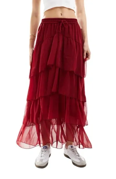 Miss Selfridge Chiffon Tiered Maxi Skirt In Red