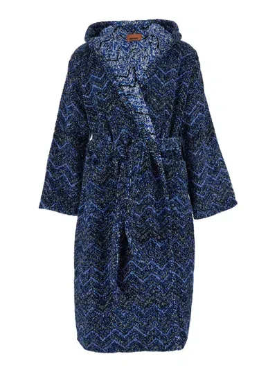 Missoni Azul Blue Bathrobe With Zig Zag Motif In Cotton