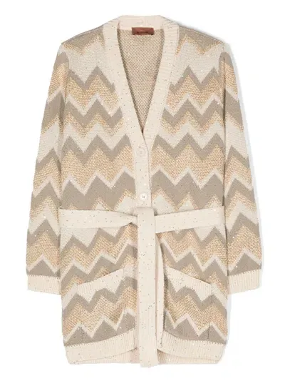 Missoni Kids' Sequinned Zigzag Cardigan In 中性色