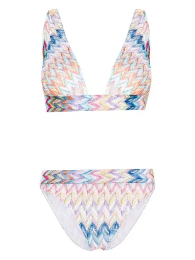 Missoni Zigzag-woven Lurex Bikini In Pink