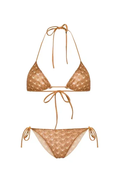 Missoni Lurex Knitted-overlay Bikini In Brown