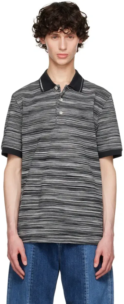 Missoni Black Slub Polo In Space-dyed Black Wh