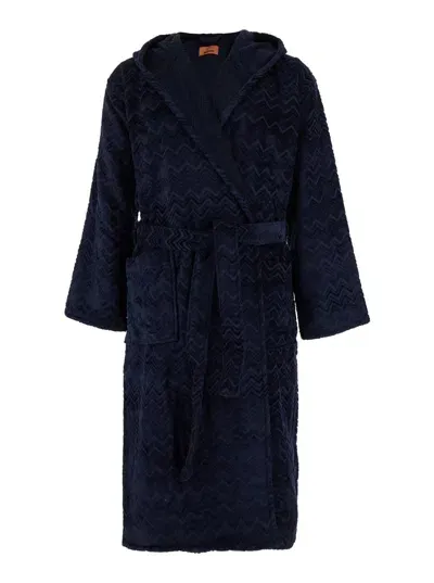 Missoni Benji Hooded Bath Robe In Blue