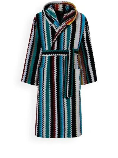 Missoni Blue Zigzag Cotton Terry Bathrobe In 100 - Multicolor 2024