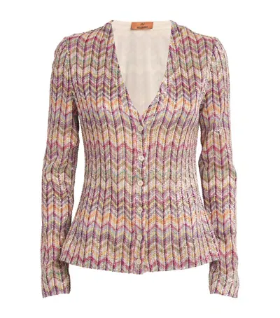 Missoni Chevron-knit Cardigan In Brown