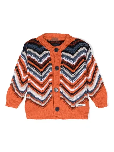 Missoni Babies' Chevron-knit Cardigan In Orange