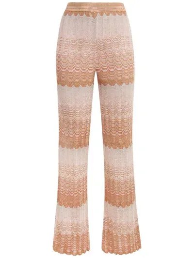 Missoni Striped Metallic Crochet-knit Straight-leg Pants In Pink/multi