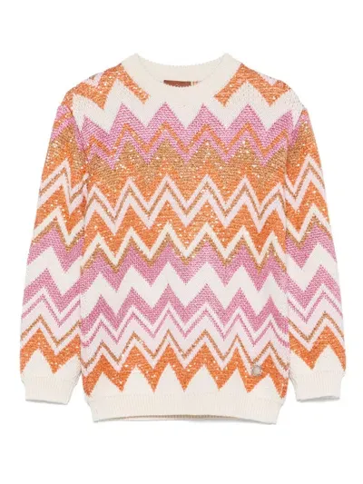 Missoni Kids' Chevron-knit Sweater In Beige