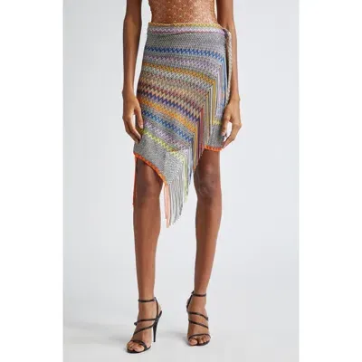 Missoni Chevron Knit Wrap Skirt In Grey/orange