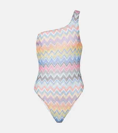 Missoni Chevron One-shoulder Swimsuit In Multicolor