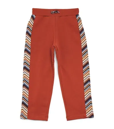 Missoni Kids' Cotton Zig-zag Trim Sweatpants In Orange