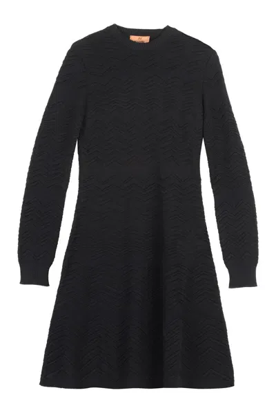 Missoni Geometric Jacquard Wool Dress In Nero