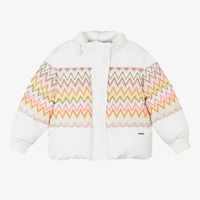 Missoni Kids' Girls White Zigzag Down Puffer Jacket