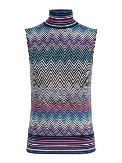 Missoni High Neck Zigzag Knitted Top In Multicolour