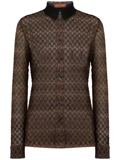 Missoni Lamé-effect Chevron-knit Shirt In Smeq Black Bronze