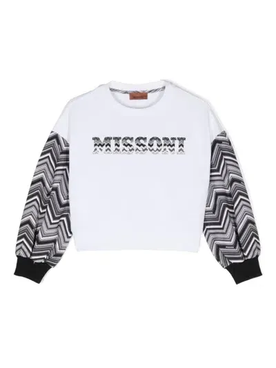 Missoni Kids' Logo-embroidered Cotton Sweatshirt In White