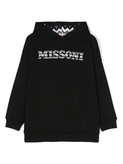 Missoni Kids' Logo-print Cotton Hoodie In Black