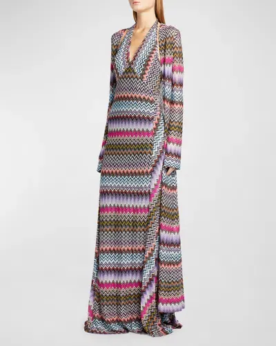 Missoni Metallic Chevron Knit Long Cardigan In Multiblack Bs