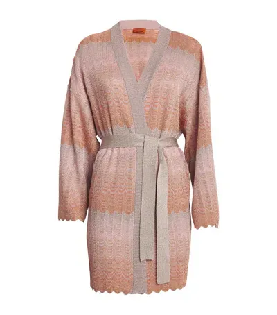 Missoni Metallic Scalloped Cardigan In Pink