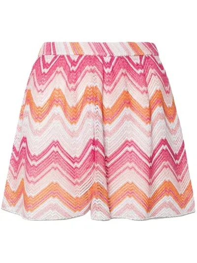 Missoni Chevron Lurex Waves Elastic Shorts In Pink/multi