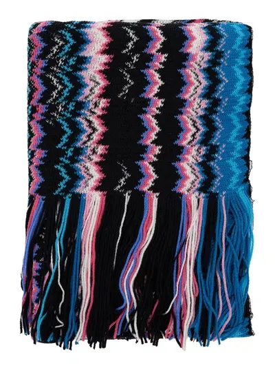 Missoni Multicolor Rectangular Scarf With Chevron Motif In Wool Blend Woman