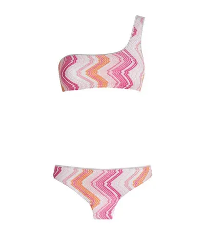 Missoni One-shoulder Bikini In Pink/multi