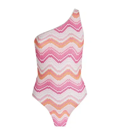 Missoni One-shoulder Zigzag Swimsuit In Pink