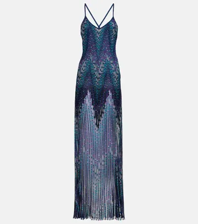 Missoni Pleated Maxi Dress In Multicolor Blue & Violet