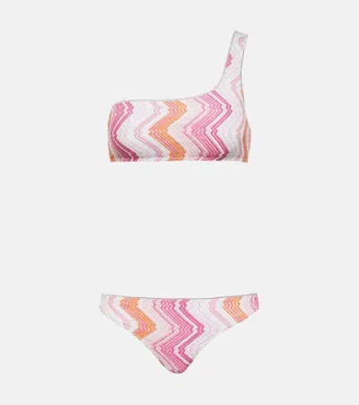 Missoni Printed One-shoulder Bikini In Pink