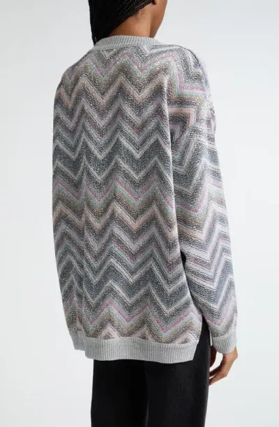 Missoni Sequin Chevron Stripe Sweater In Light Blue Grey White Base