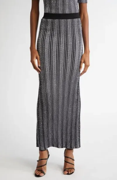 Missoni Shimmer Sequin Stripe Maxi Skirt In White And Black