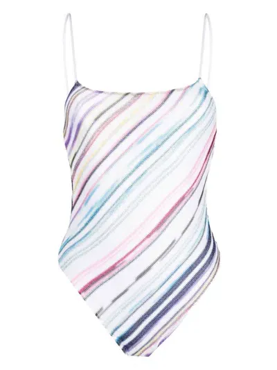 Missoni Stripe-print Backless Swimsuit In Weiss